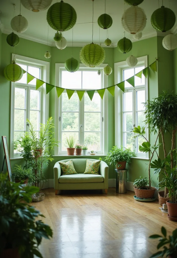St Patrick's Day Home Decor DIY: A Playful Guide with 20 Lucky-Themed Inspirations - 18. Green Ceiling Decor