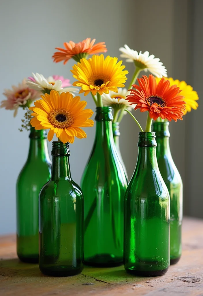 St Patrick's Day Home Decor DIY: A Playful Guide with 20 Lucky-Themed Inspirations - 7. Upcycled Green Glass Bottle Vases