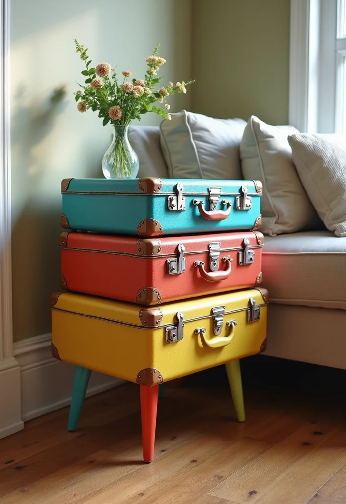 Thrifted Home Decor DIY Ideas: A Budget-Friendly Guide with 18 Upcycled Styling Inspirations - 1. Vintage Suitcase Side Table