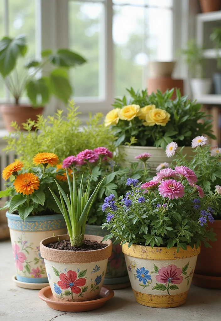 Thrifted Home Decor DIY Ideas: A Budget-Friendly Guide with 18 Upcycled Styling Inspirations - 10. Painted Flower Pots